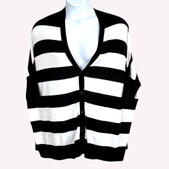 Lane Bryant Black & White Striped Button Front Cardigan Size 18/20 100% Cotton - Picture 1 of 10